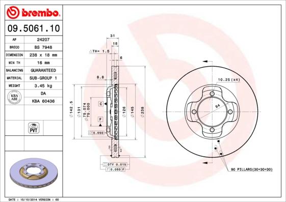 Brembo 09.5061.10 - Disque de frein cwaw.fr