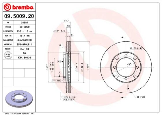 Brembo 09.5009.20 - Disque de frein cwaw.fr