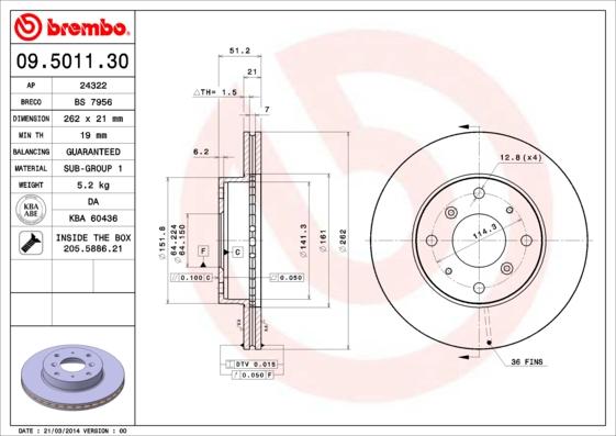 Brembo 09.5011.30 - Disque de frein cwaw.fr