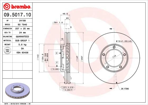 Brembo 09.5017.10 - Disque de frein cwaw.fr