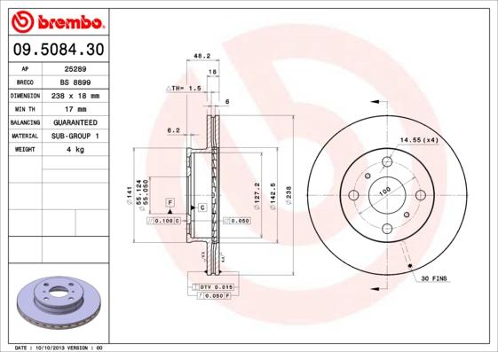 Brembo 09.5084.30 - Disque de frein cwaw.fr