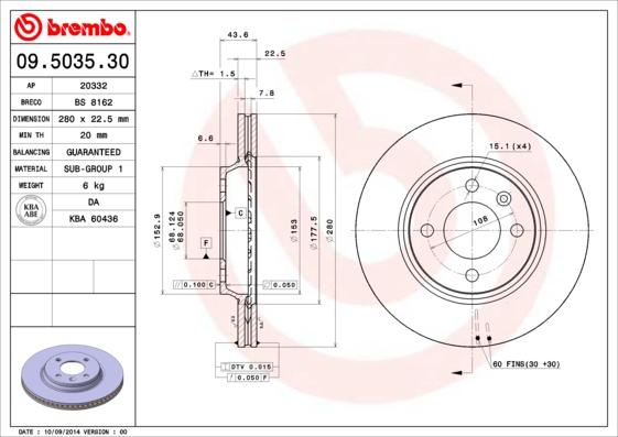 Brembo 09.5035.30 - Disque de frein cwaw.fr