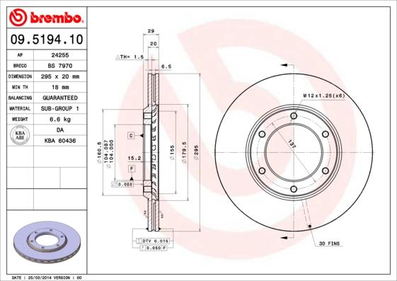 Brembo 09.5194.10 - Disque de frein cwaw.fr