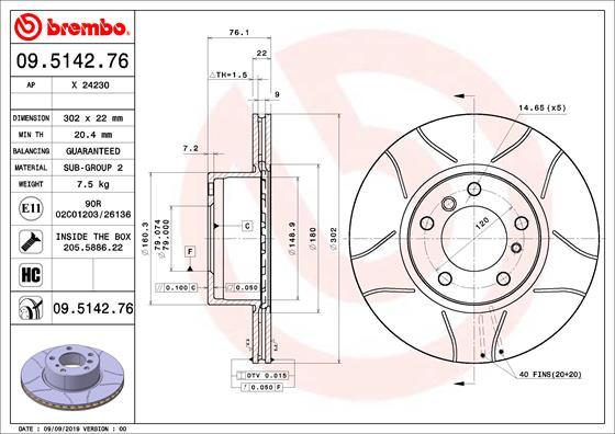 Brembo 09.5142.76 - Disque de frein cwaw.fr