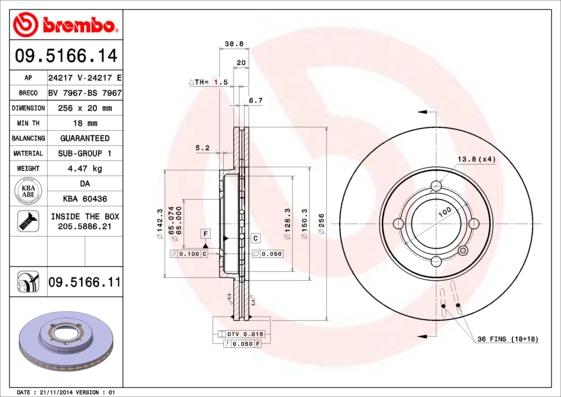 Brembo 09.5166.14 - Disque de frein cwaw.fr