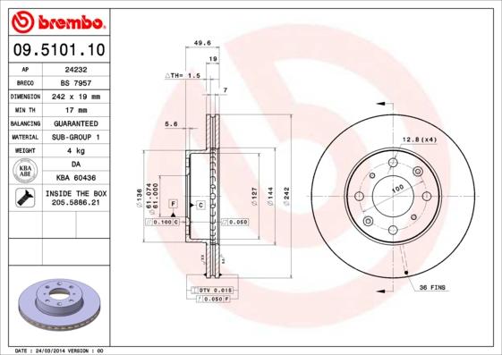 Brembo 09.5101.10 - Disque de frein cwaw.fr