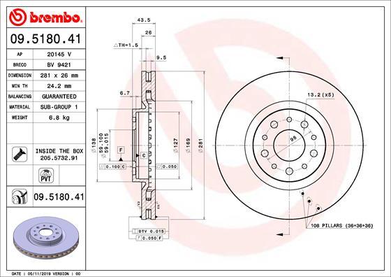 Brembo 09.5180.41 - Disque de frein cwaw.fr