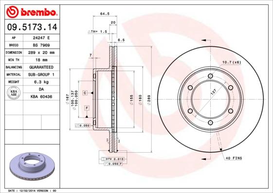 Brembo 09.5173.14 - Disque de frein cwaw.fr