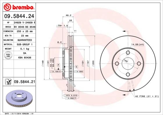 Brembo 09.5844.21 - Disque de frein cwaw.fr