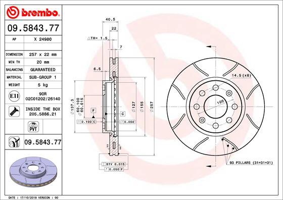 Brembo 09.5843.77 - Disque de frein cwaw.fr