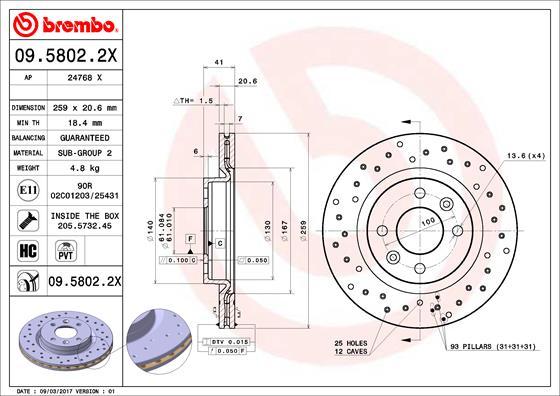 Brembo 09.5802.2X - Disque de frein cwaw.fr