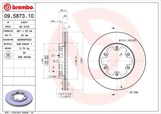 Brembo 09.5873.10 - Disque de frein cwaw.fr