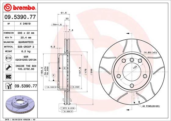 Brembo 09.5390.77 - Disque de frein cwaw.fr