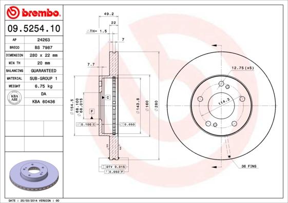 Brembo 09.5254.10 - Disque de frein cwaw.fr