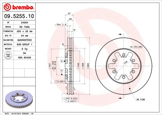 Brembo 09.5255.10 - Disque de frein cwaw.fr