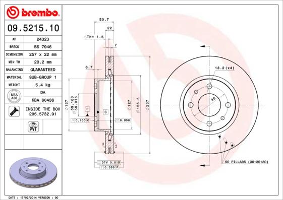 Brembo 09.5215.10 - Disque de frein cwaw.fr