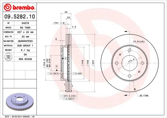 Brembo 09.5282.10 - Disque de frein cwaw.fr