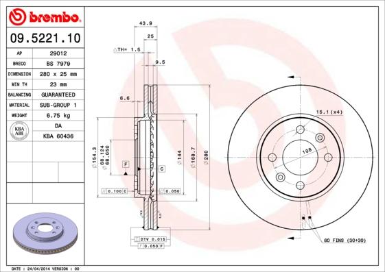 Brembo 09.5221.10 - Disque de frein cwaw.fr