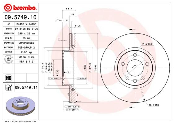 Brembo 09.5749.10 - Disque de frein cwaw.fr