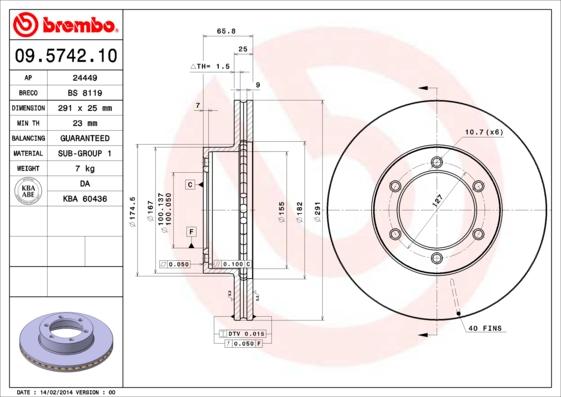 Brembo 09.5742.10 - Disque de frein cwaw.fr