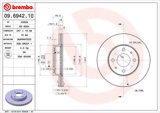 Brembo 09.6942.10 - Disque de frein cwaw.fr