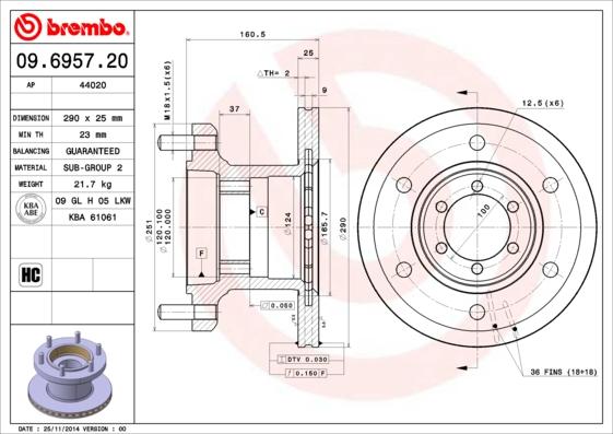 Brembo 09.6957.20 - Disque de frein cwaw.fr