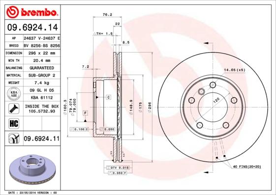 Brembo 09.6924.14 - Disque de frein cwaw.fr