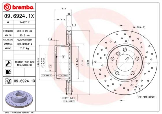 Brembo 09.6924.1X - Disque de frein cwaw.fr