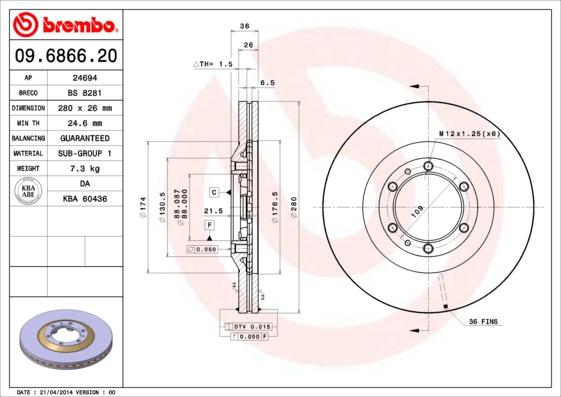 Brembo 09.6866.20 - Disque de frein cwaw.fr