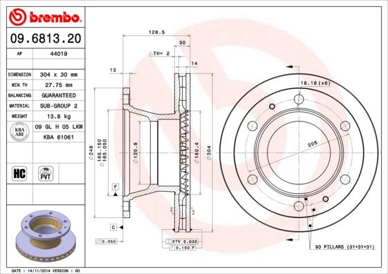 Brembo 09.6813.20 - Disque de frein cwaw.fr