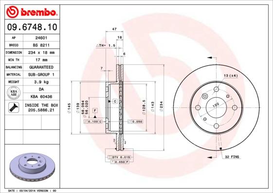 Brembo 09.6748.10 - Disque de frein cwaw.fr