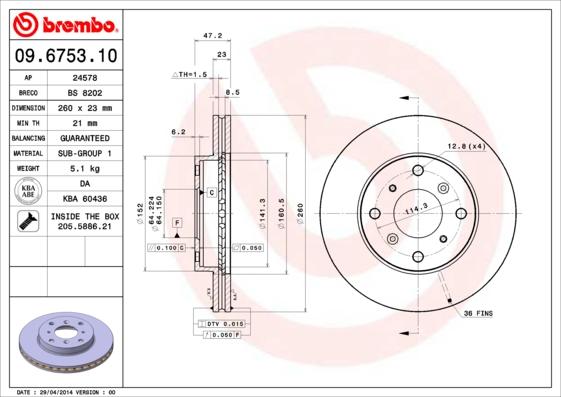 Brembo 09.6753.10 - Disque de frein cwaw.fr