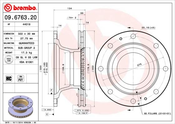 Brembo 09.6763.20 - Disque de frein cwaw.fr