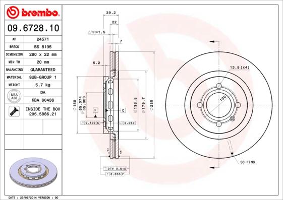 Brembo 09.6728.10 - Disque de frein cwaw.fr