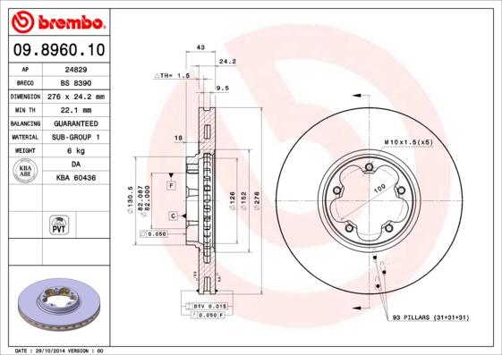 Brembo 09.8960.10 - Disque de frein cwaw.fr