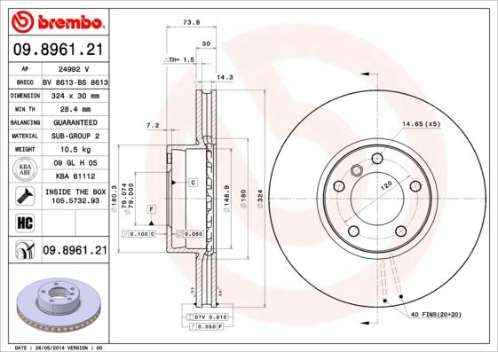 Brembo 09.8961.21 - Disque de frein cwaw.fr