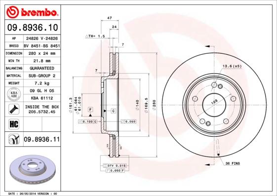 Brembo 09.8936.10 - Disque de frein cwaw.fr