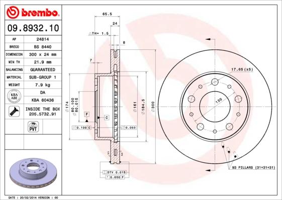 Brembo 09.8932.10 - Disque de frein cwaw.fr