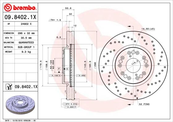 Brembo 09.8402.1X - Disque de frein cwaw.fr