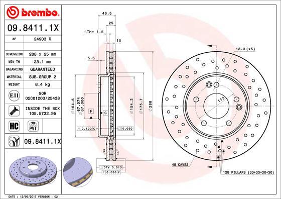 Brembo 09.8411.1X - Disque de frein cwaw.fr