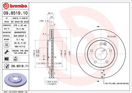 Brembo 09.8519.10 - Disque de frein cwaw.fr