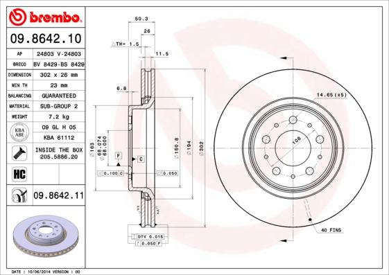 Brembo 09.8642.10 - Disque de frein cwaw.fr