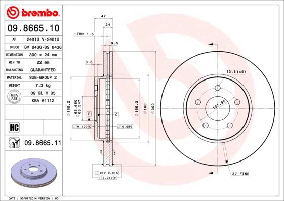 Brembo 09.8665.11 - Disque de frein cwaw.fr