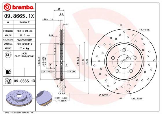 Brembo 09.8665.1X - Disque de frein cwaw.fr