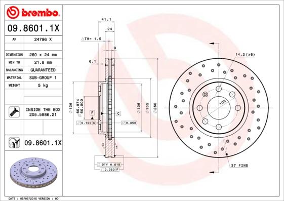 Brembo 09.8601.1X - Disque de frein cwaw.fr