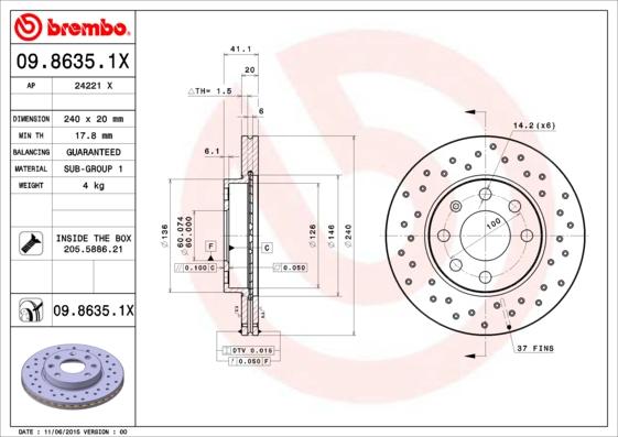 Brembo 09.8635.1X - Disque de frein cwaw.fr