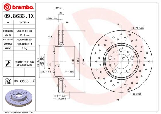 Brembo 09.8633.1X - Disque de frein cwaw.fr