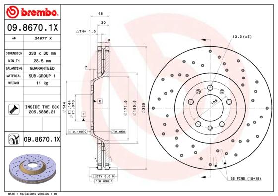 Brembo 09.8670.1X - Disque de frein cwaw.fr