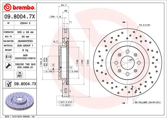 Brembo 09.8004.7X - Disque de frein cwaw.fr