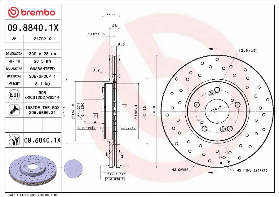 Brembo 09.8840.1X - Disque de frein cwaw.fr